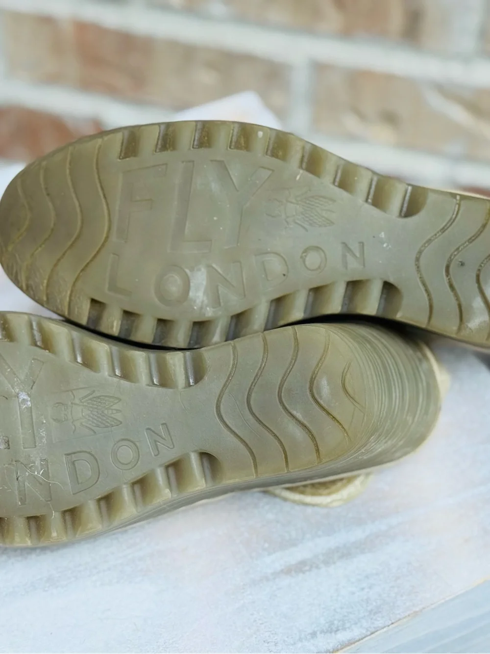 Fly London Gold-Beige Leather Wedge Sandals
